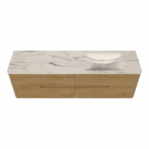 Mondiaz CIRO-DLUX Badkamermeubelset - 170x45x50cm - Solid surface wastafel Nata - 1 wasbak Rechts - 1 kraangat - 4 lades - Oak SW1531467
