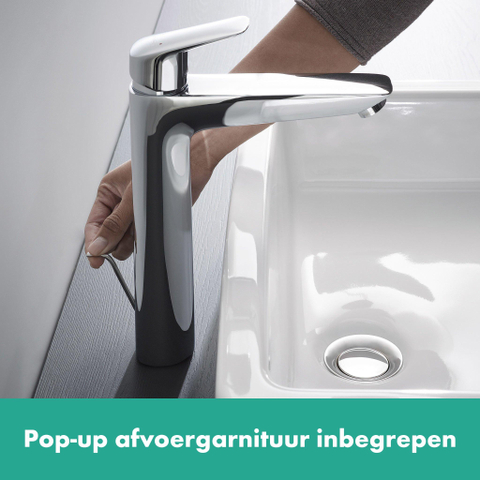Hansgrohe Logis 1 greeps wastafelkraan - 190 met trekwaste - hoogglans chroom 0605644