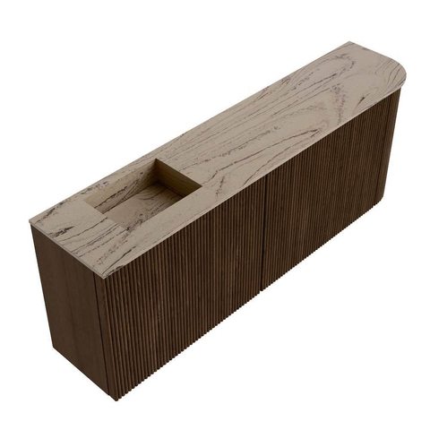 Mondiaz JOYA-DLUX 111.6cm toiletmeubel - ronding rechts kleur Walnut - Wastafel FAYE positie Links Zonder kraangat kleur Arena. SW1424361
