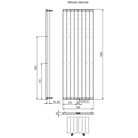 Plieger Perugia radiateur design vertical raccordement central 1806x608mm 1070W blanc 7252365