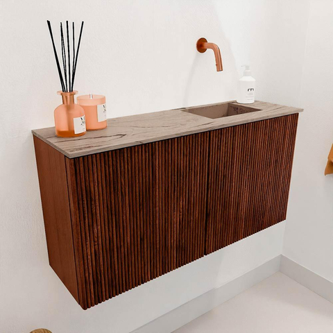Mondiaz JOYA-DLUX 80cm toiletmeubel - kleur Ruby - Wastafel FAYE positie Rechts Zonder kraangat kleur Arena. SW1425277