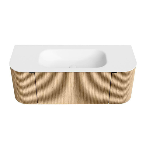 MONDIAZ KURVE Meuble de salle de bains 120 cm avec module 25 Len R couleur Chêne avec 1 tiroir et 2 portes. Lavabo BIG SMALL central sans trou de robinet Talc. SW1138172