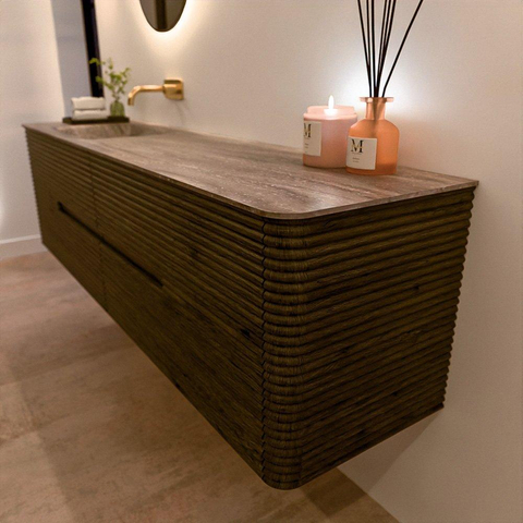 Mondiaz CIRO-DLUX Badkamermeubelset - 180x45x50cm - Solid surface wastafel Oza - 1 wasbak Links - zonder kraangaten - 4 lades - Shadow SW1532671