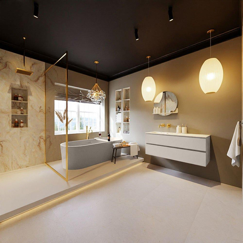 MONDIAZ VICA-DLUX Ensemble meuble de salle de bains - 120cm - meuble bas linen - 2 tiroirs - lavabo encastré cloud gauche - sans trous de robinet - version hauteur 60cm - frape SW1088983