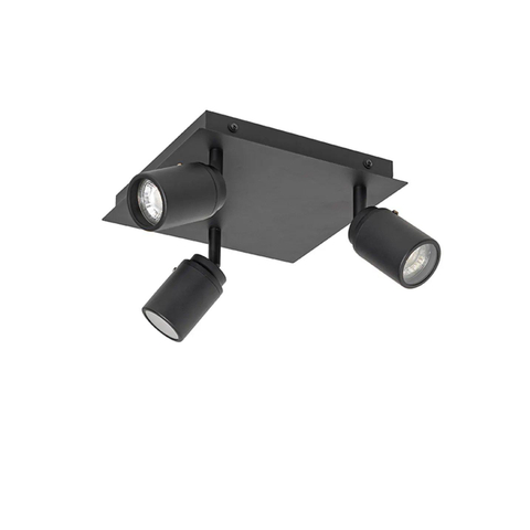 QAZQA Ducha plafonnier de salle de bains - 23x23cm - 3 spots - IP44 - carré - noir mat SW1187235