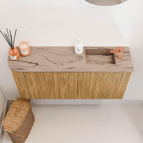 Mondiaz JOYA-DLUX 91.6cm toiletmeubel - ronding links kleur Oak - Wastafel FAYE positie Rechts 1 kraangat kleur Arena. SW1423897