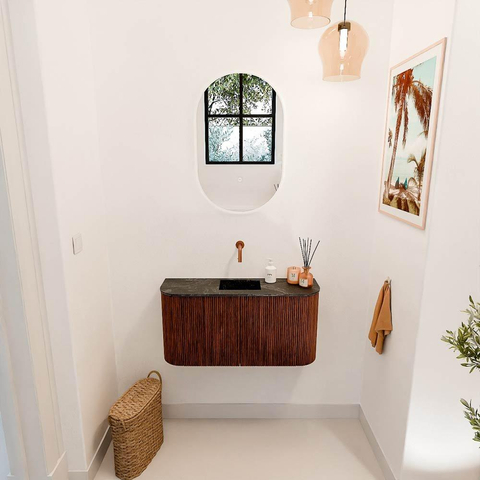 Mondiaz JOYA-DLUX 83.2cm toiletmeubel - ronding links en rechts kleur Ruby - Wastafel FAYE positie Midden Zonder kraangat kleur Lava. SW1423652