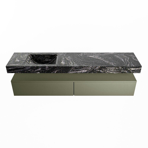 Mondiaz ALAN-DLUX Ensemble de meuble - 200cm - meuble Army mat - 2 tiroirs - Lavabo Cloud Lava suspendu - vasque Gauche - 1 trou de robinet SW808458