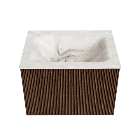 MONDIAZ KURVE-DLUX meuble de salle de bains 60cm couleur Walnut avec 1 tiroir. Lavabo CLOUD central 1 trou de robinet couleur Frappe. SW1137443
