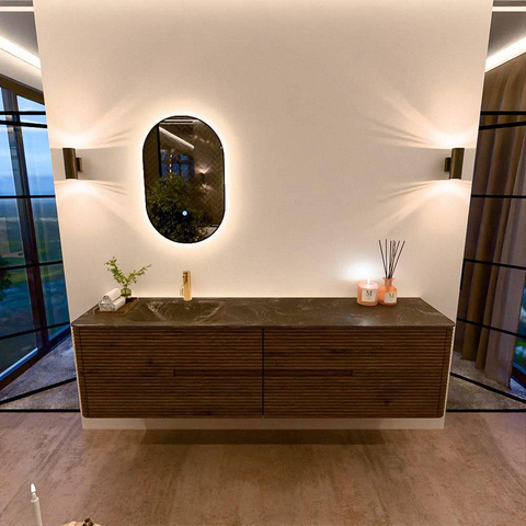 Mondiaz CIRO-DLUX Ensemble de meubles de salle de bains - 190x45x50cm - Lavabo solid surface Lava - 1 vasque à gauche - 1 trou de robinet - 4 tiroirs - Dusk SW1533067