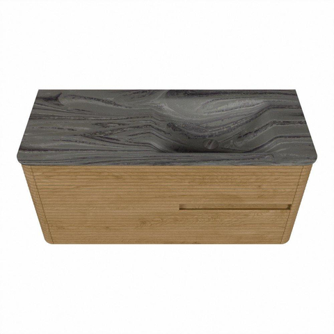 Mondiaz CIRO-DLUX Ensemble de meubles de salle de bains - 110x45x50cm - lavabo solid surface Sombra - 1 vasque à droite - 1 trou de robinet - 2 tiroirs - chêne SW1531226