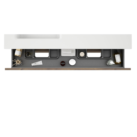 Saniclass Chaci Badkameronderkast - 120cm - 2 lades - greeploos - eiken - incl. Cloud wastafel mat wit - OUTLET UDEN STORE45000