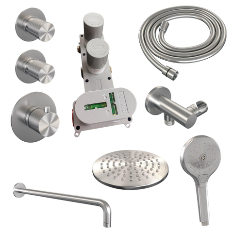BRAUER Brushed Carving inbouw regendoucheset – Ø20 cm hoofddouche – 40 cm gebogen wandarm – vaste douchehouder SW716075