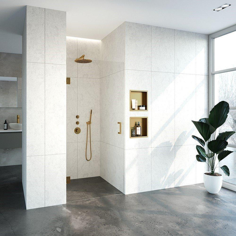 BRAUER Void Porte de douche niche en verre clair 90x200 cm, réversible, avec traitement anticalcaire, finition or brossé PVD SW638648