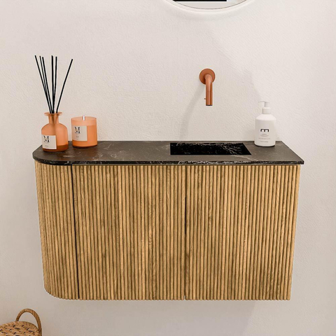 Mondiaz JOYA-DLUX Meuble de toilette 71.6cm - arrondi gauche couleur Chêne - Vasque FAYE position Droite Sans trou de robinet couleur Lava SW1422073