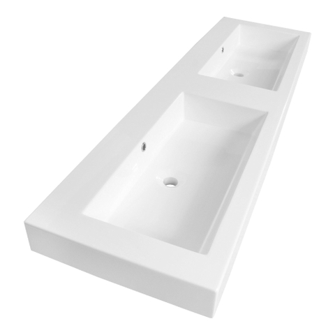BRAUER Solar Thick lavabo 160x46x10cm - 2 lavabos - 0 trous de robinet - marbre minéral - blanc satiné SW24903