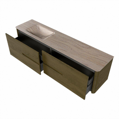Mondiaz CIRO-DLUX Ensemble de meubles de salle de bains - 190x45x50cm - vasque Solid Surface Saba - 1 bassin à gauche - sans trous de robinet - 4 tiroirs - Dusk SW1533366