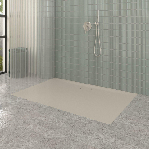 Villeroy & Boch Ecora douchebak - 150x100x3.5cm - afvoer lange zijde - almond (beige) SW1558910