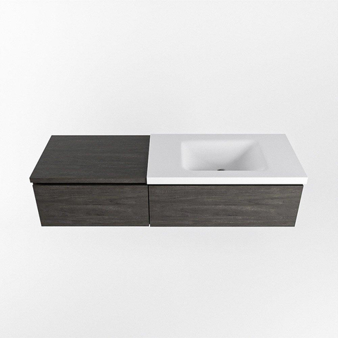 MONDIAZ BUKLA meuble de salle de bains 140 cm avec module 60 couleur Dark Brown avec 2 tiroirs. Lavabo CLOUD à droite 1 trou de robinet couleur Talc. SW1381992