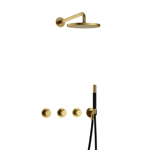 Hotbath Cobber IBS70 Regendoucheset - inbouw - 38.5cm wandarm - 20cm ronde hoofddouche - staafhanddouche - PVD - geborsteld messing (goud) SW677666