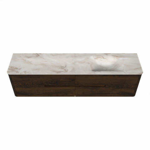 Mondiaz CIRO-DLUX Meuble de salle de bains avec vasque - 190x45x50cm - Plan vasque en solid surface Frappe - 1 cuve à droite - 1 trou de robinet - 4 tiroirs - Noyer SW1530242