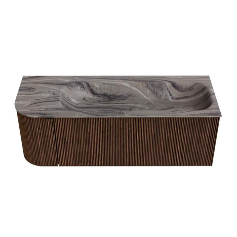 MONDIAZ KURVE-DLUX 125cm badmeubel ronding Links kleur Walnut met 1 lade en 1 deur. Wastafel BIG MEDIUM Rechts 1 kraangat Sombra. SW1433664