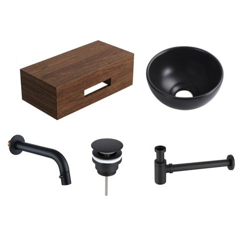 Royal Plaza Terra pack lave-mains – 40 x 25 x 10 cm – bois noir – robinet noir mat – avec porte-serviette SW1574576