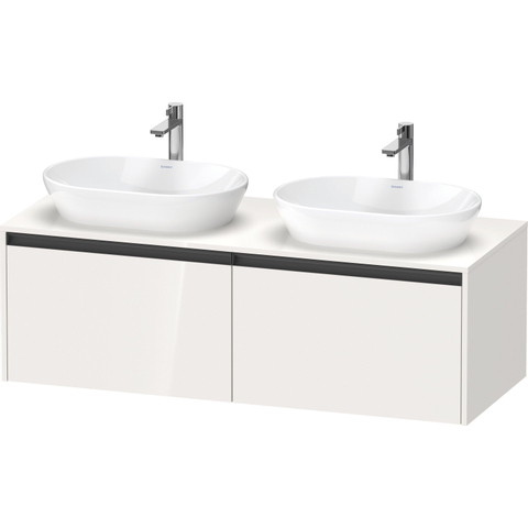 Duravit Ketho.2 Wastafelonderbouwkast - inclusief consoleplaat - met 2 laden - voor dubbele waskommen - 140x55x45.9cm - met handgrepen antraciet - hoogglans wit SW772330