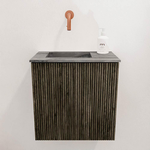 Mondiaz JOYA-DLUX 40cm toiletmeubel - kleur Shadow - Wastafel FAYE positie Links Zonder kraangat kleur Sombra. SW1425174