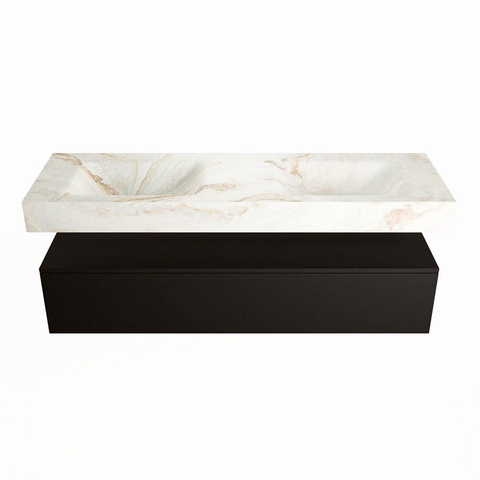 Mondiaz ALAN-DLUX Ensemble de meuble - 150cm - meuble Urban mat - 1 tiroir - Lavabo Cloud Frappe suspendu - vasque Gauche et droite - 2 trous de robinet SW805138