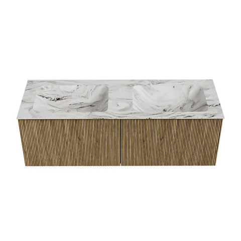 Mondiaz KURVE-DLUX Ensemble de meuble de salle de bain - 130x46x40cm - 2 tiroirs - vasque solid surface - double - sans trou de robinet - Dusk SW1415516