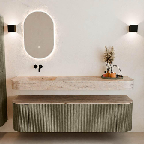 MONDIAZ THOR-DLUX Meuble de salle de bains - 170cm - arrondi gauche + droite - couleur Shadow - 1 tiroir - 2 portes - Vasque suspendue CLOUD Gauche sans trou de robinet - couleur Saba SW1465742