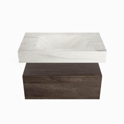 Mondiaz ALAN-DLUX Badkamermeubelset - 120x46cm - 1 lade - vrijhangende wastafel - zonder kraangaten - 1 midden - Dark brown (eiken donker) SW1428198