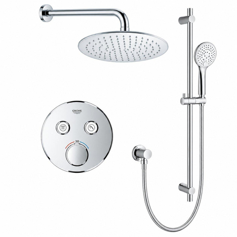 Grohe - Adema Rise regendoucheset – Ø20 cm hoofddouche – 20 cm gebogen wandarm – ronde handdouche – 2 functies – chroom SW811913