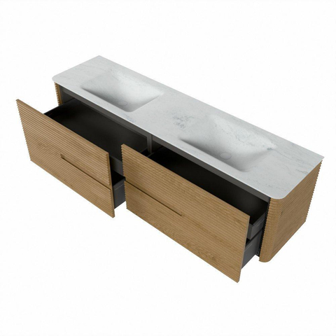 Mondiaz CIRO-DLUX Meuble de salle de bains - 180x45x50cm - vasque solid surface Opalo - 2 lavabos double - 2 trous de robinet - 4 tiroirs - Chêne SW1531062