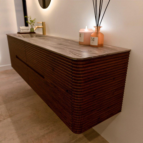 Mondiaz CIRO-DLUX Badkamermeubelset - 180x45x50cm - Solid surface wastafel Sombra - 1 wasbak Links - 1 kraangat - 4 lades - Ruby SW1531982