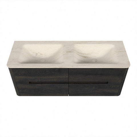 Mondiaz CIRO-DLUX Ensemble de meubles de salle de bains - 130x45x50cm - Plan vasque Solid surface Meli - 2 vasques Double - sans trous de robinet - 4 tiroirs - Shadow SW1532518