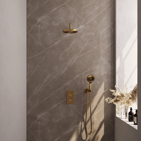 Brauer Gold Edition Regendoucheset inbouw - hoofddouche 20cm - Gladde knop - handdouche rond 3 standen - PVD - geborsteld goud - SW547687