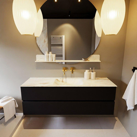 MONDIAZ VICA-DLUX Ensemble meuble de salle de bains - 150cm - meuble bas Urban - 2 tiroirs - vasque encastrée Cloud centrale - sans trous de robinet - version haute 60cm - Frappe SW1088653