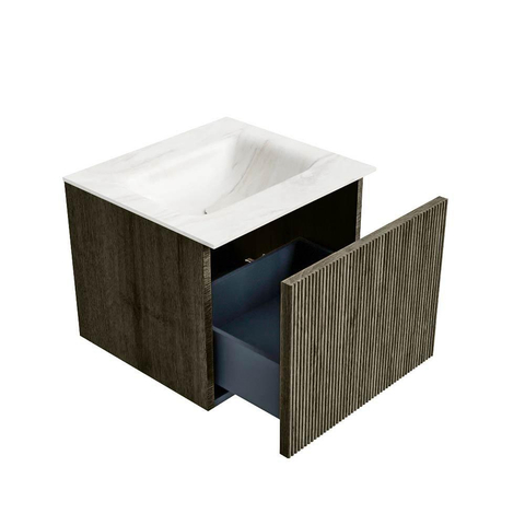 Mondiaz KURVE-DLUX Badkamermeubelset - 50x46x40cm - 1 lade - wastafel solid surface - midden - 1 kraangat - Shadow SW1414423