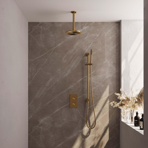 Brauer Gold Edition regendoucheset - 20cm - met omstel - plafondarm 20cm - staafhanddouche - glijstang 70cm - geborsteld goud SW547699