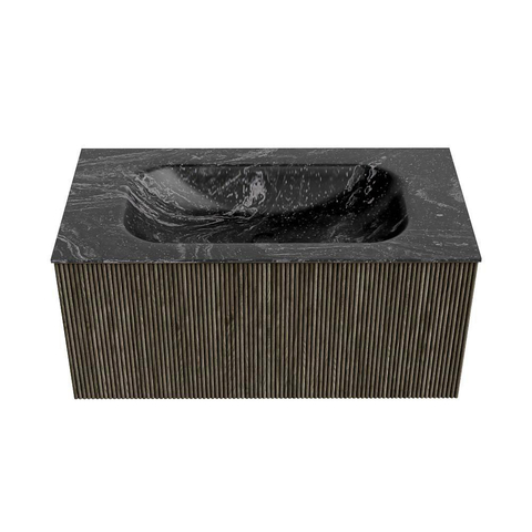 Mondiaz KURVE-DLUX Badkamermeubelset - 90x46x40cm - 1 lade - wastafel solid surface - midden - 1 kraangat - Shadow SW1414645