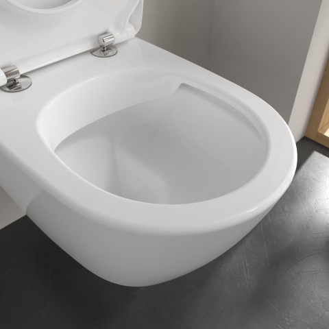 Villeroy & Boch Subway 2.0 wandcloset - 56cm - met Geberit inbouwreservoir - met Saniclass closetzitting QeramiQ Push Bedieningsplaat rechthoekige knoppen - zwart mat (glans wit) SW1431060
