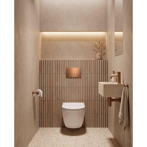 Geberit Inbouwreservoir - UP320 - QeramiQ Push Steel bedieningsplaat slim - dualflush - ronde knoppen - geborsteld koper SW1600726