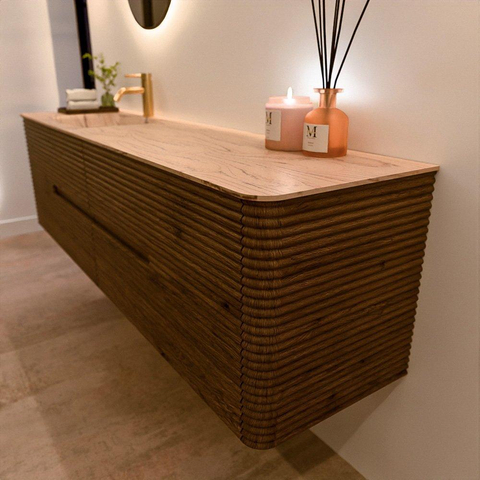 Mondiaz CIRO-DLUX Badkamermeubelset - 180x45x50cm - Solid surface wastafel Arena - 1 wasbak Links - 1 kraangat - 4 lades - Dusk SW1533084