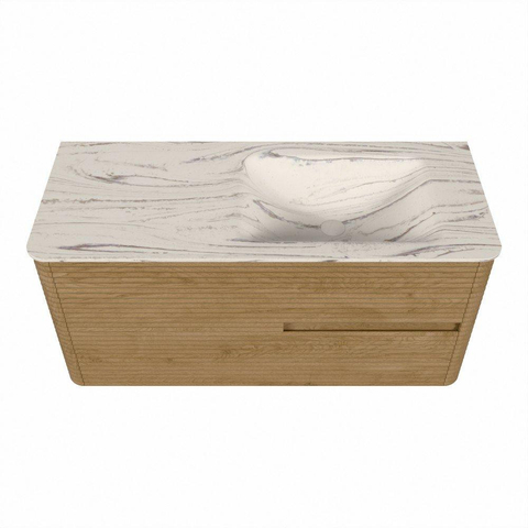 Mondiaz CIRO-DLUX Badkamermeubelset - 110x45x50cm - Solid surface wastafel Nata - 1 wasbak Rechts - zonder kraangaten - 2 lades - Oak SW1531457