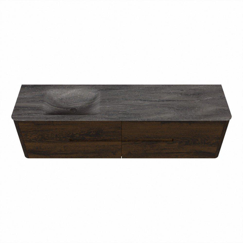 Mondiaz CIRO-DLUX Ensemble de meubles de salle de bains - 180x45x50cm - Plan-vasque solid surface Oza - 1 lavabo à gauche - 1 trou de robinet - 4 tiroirs - Noyer SW1530676