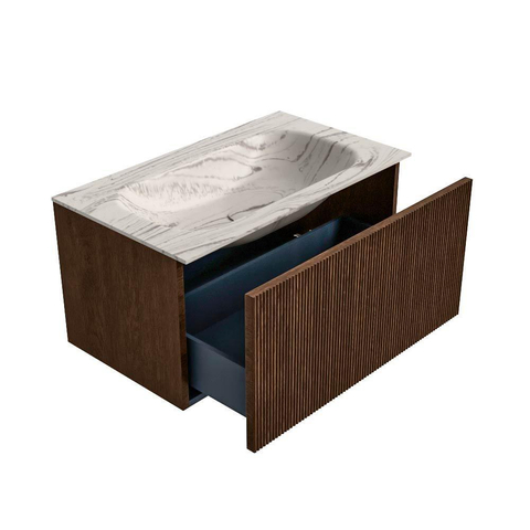 MONDIAZ KURVE-DLUX Meuble de salle de bains 80 cm couleur Walnut avec 1 tiroir et 0 porte. Lavabo BIG SMALL Central sans trou de robinet Nata. SW1432178