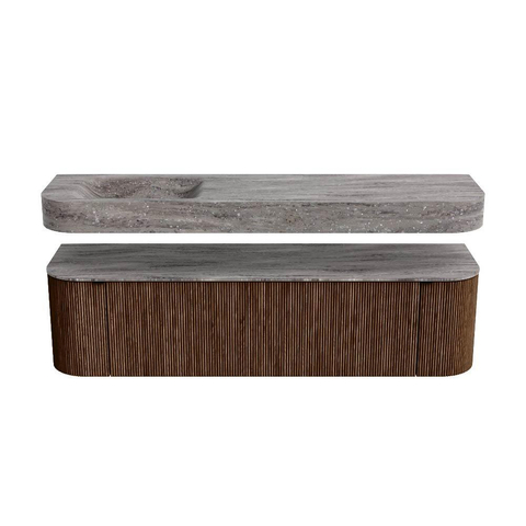 MONDIAZ THOR-DLUX 170cm badmeubel ronding links + rechts kleur Walnut met 1 lade en 2 deuren. Vrijhangende wastafel CLOUD Links 1 kraangat kleur Oza. SW1465683