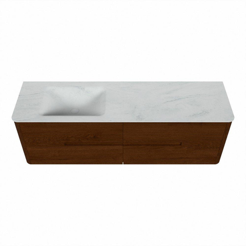 Mondiaz CIRO-DLUX Ensemble de meubles de salle de bains - 160x45x50cm - Plan-vasque solid surface Opalo - 1 vasque à gauche - 1 trou de robinet - 4 tiroirs - Ruby SW1531504